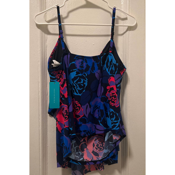 Aqua Green UPF 50 Tiered Tankini Top Multi Floral Print Size L - Picture 6 of 6